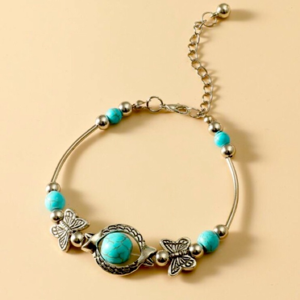 Silver & Turquoise Butterfly Bracelet